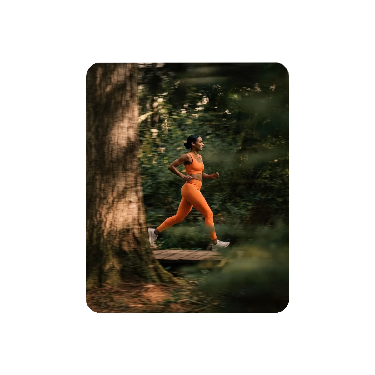 A runner on a woodland trail