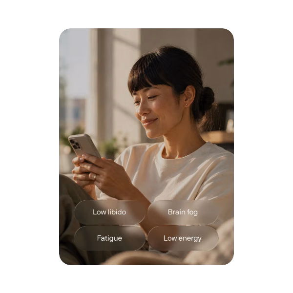 A woman with Voy symptom tracking labels