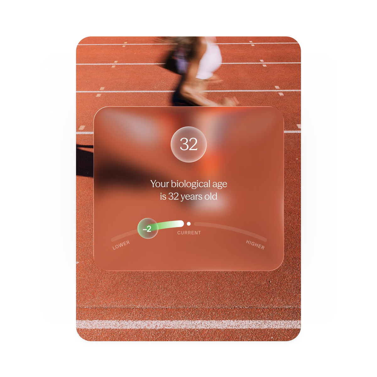 Voy biological age interface over a running track